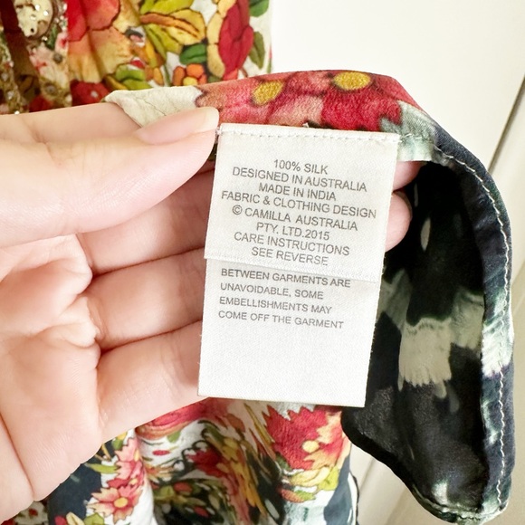 Camilla La Rosa Short Dress Tie Front 100% Silk Rhinestone Embellished 2 - Picture 7 of 10